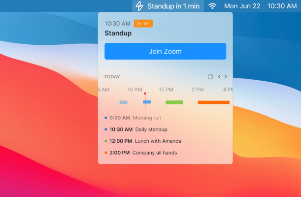 Superpowered lets you see your schedule and join meetings from the Mac menu bar